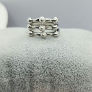 Sz 6.5 Sterling Silver 925 Vintage 3-Row Beaded Avant Guard Ring